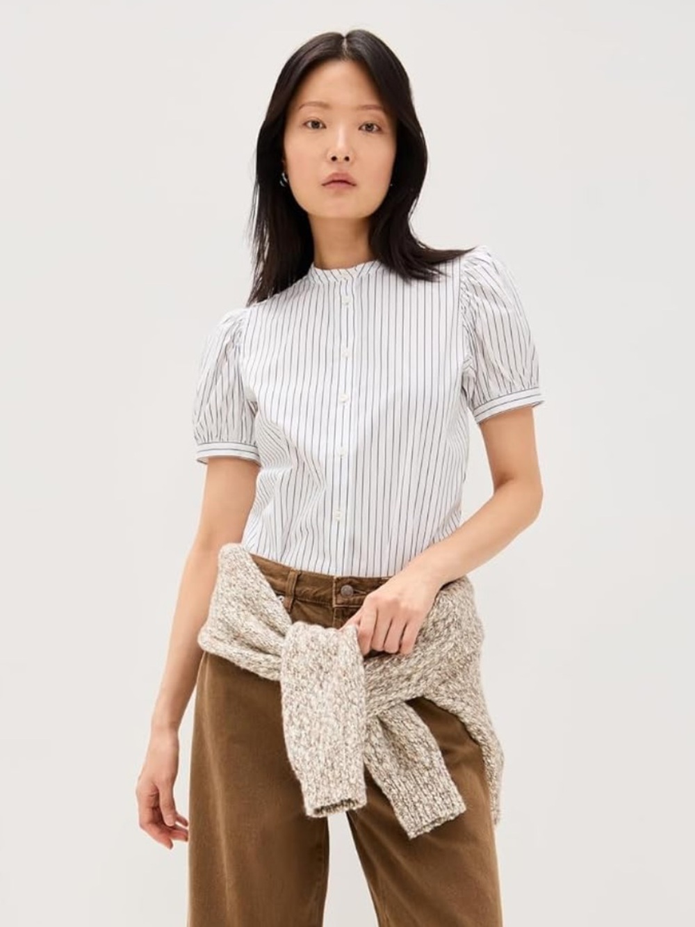 Frame gathered shirt with puff sleeves